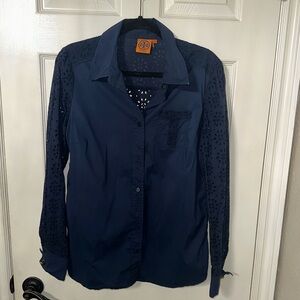 Tory Burch Navy Detail Button Down Shirt